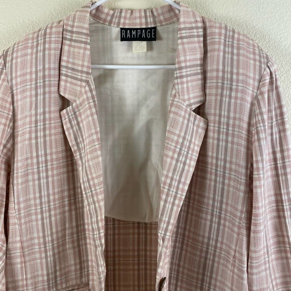 Vintage Rampage Pink Rayon Plaid Oversized Blazer - Picture 4 of 12